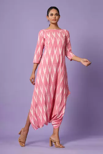 Pink Ikat Dhoti Jumpsuit
