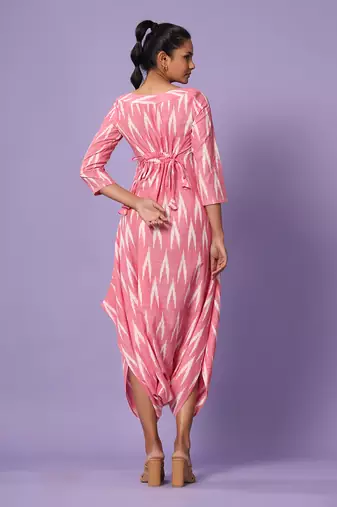 Pink Ikat Dhoti Jumpsuit