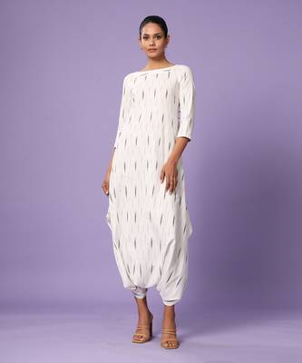 White Ikat Dhoti Jumpsuit 1