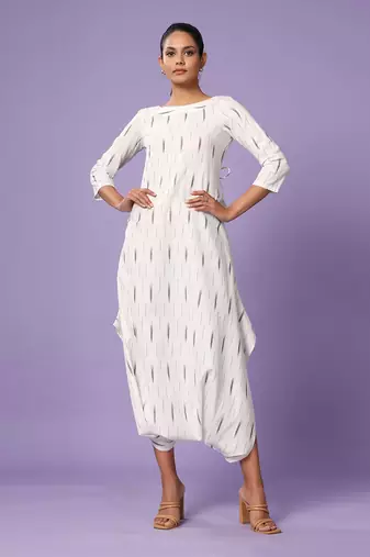 White Ikat Dhoti Jumpsuit