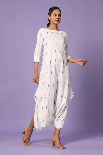 White Ikat Dhoti Jumpsuit