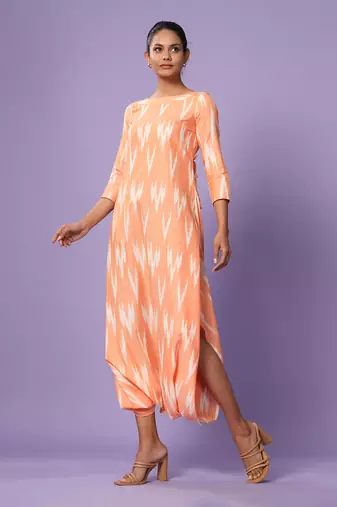 Orange Ikat Dhoti Jumpsuit