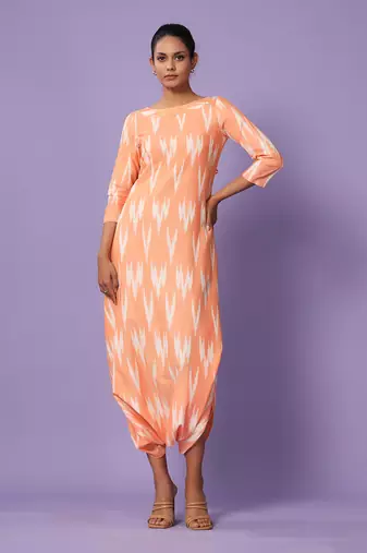 Orange Ikat Dhoti Jumpsuit