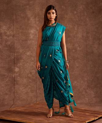 Aqua Drape Saree 2