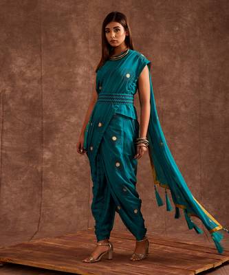 Aqua Drape Saree 3