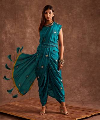 Aqua Drape Saree 4