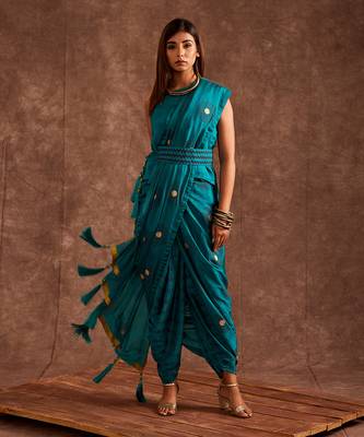 Aqua Drape Saree 5