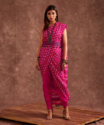 Fuscia Drape Saree 3