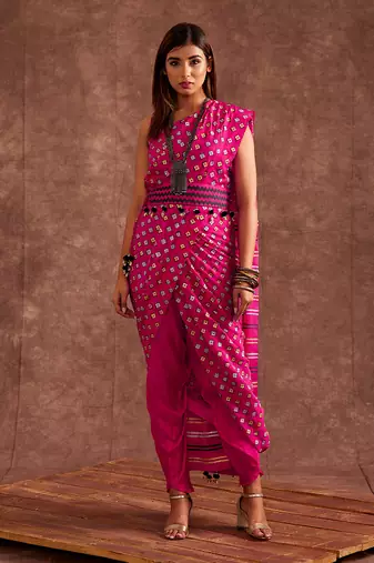 Fuscia Drape Saree