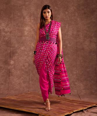 Fuscia Drape Saree 1