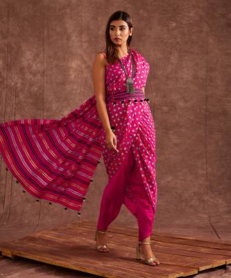 Fuscia Drape Saree 4