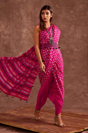 Fuscia Drape Saree