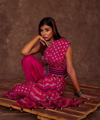 Fuscia Drape Saree 5