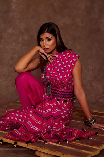 Fuscia Drape Saree