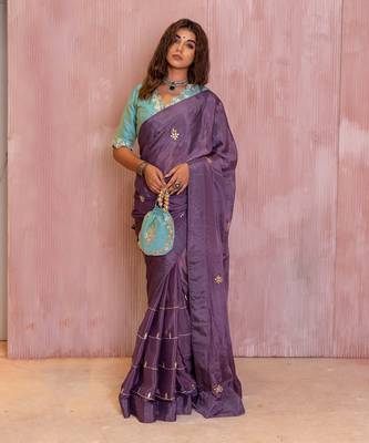 Lavender Gotapatti Saree Set 3