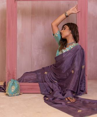 Lavender Gotapatti Saree Set 5