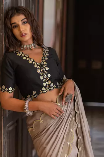 Champagne Beige Gotapatti Saree Set