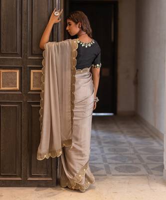 Champagne Beige Gotapatti Saree Set 4