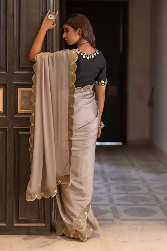 Champagne Beige Gotapatti Saree Set