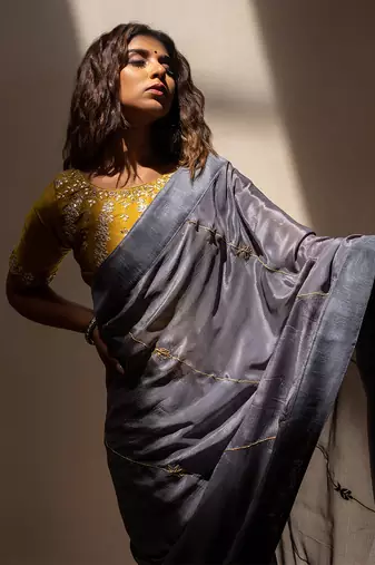 Steel Grey Gotapatti Saree Set