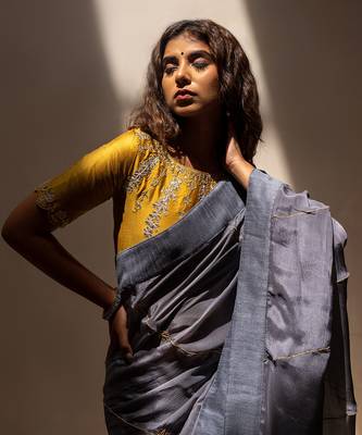 Steel Grey Gotapatti Saree Set 3