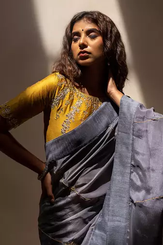 Steel Grey Gotapatti Saree Set