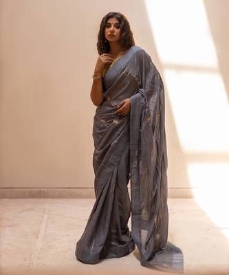 Steel Grey Gotapatti Saree Set 4