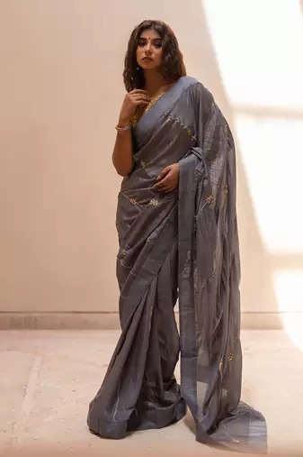 Steel Grey Gotapatti Saree Set