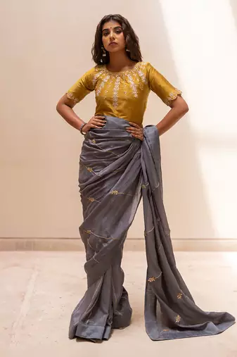 Steel Grey Gotapatti Saree Set