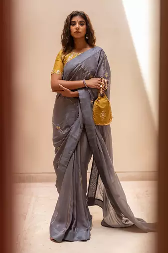 Steel Grey Gotapatti Saree Set
