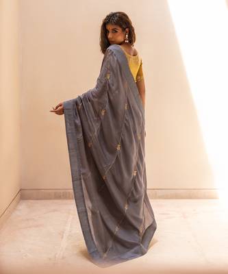 Steel Grey Gotapatti Saree Set 7