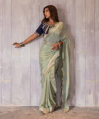 Pastel Green Gotapatti Saree Set 3