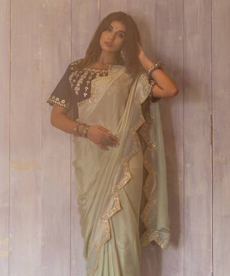 Pastel Green Gotapatti Saree Set 4