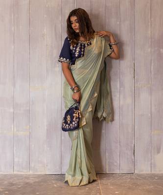 Pastel Green Gotapatti Saree Set 5