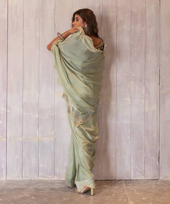 Pastel Green Gotapatti Saree Set 6