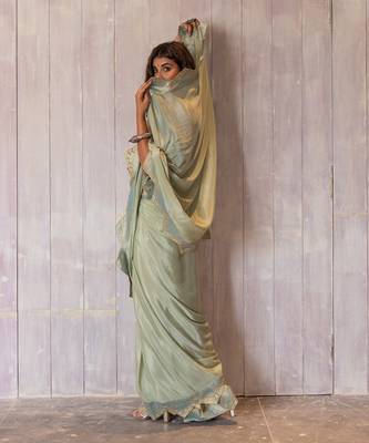Pastel Green Gotapatti Saree Set 7
