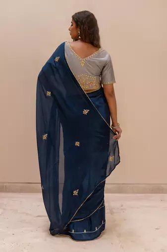 Yale Blue Gotapatti Saree Set