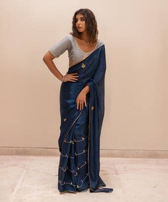 Yale Blue Gotapatti Saree Set 1
