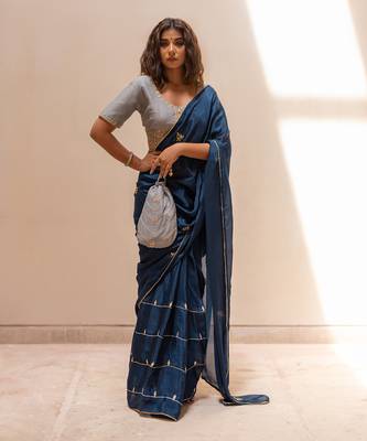 Yale Blue Gotapatti Saree Set 4