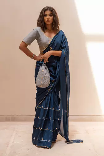 Yale Blue Gotapatti Saree Set