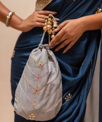 Yale Blue Gotapatti Saree Set 5