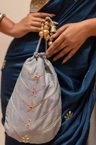 Yale Blue Gotapatti Saree Set