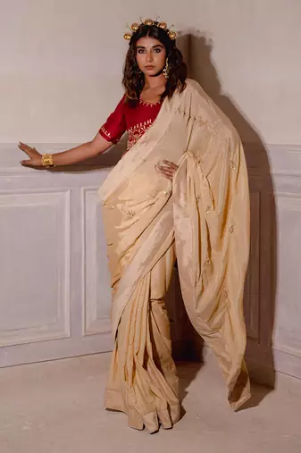 Ivory Cream Gotapatti Saree Set
