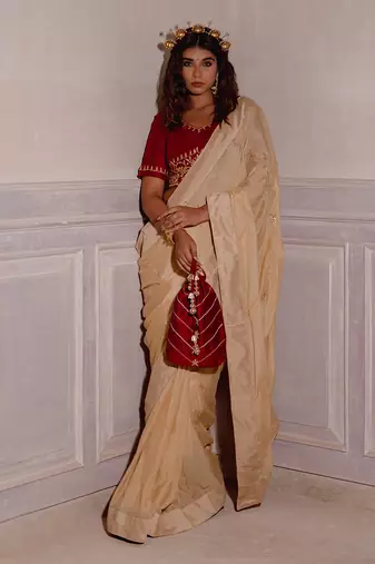 Ivory Cream Gotapatti Saree Set