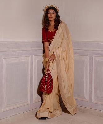 Ivory Cream Gotapatti Saree Set 5