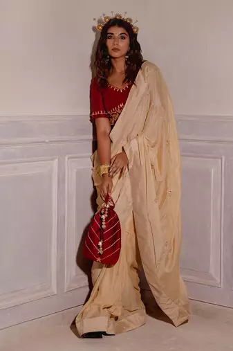 Ivory Cream Gotapatti Saree Set