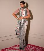 Monochrome Hand Blocked Saree Set