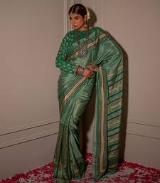 Pistachhio Green Hand Blocked Saree Set