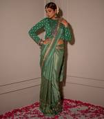 Pistachhio Green Hand Blocked Saree Set