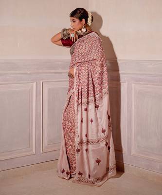 Blush Pink Hand Blocked Saree Set 2